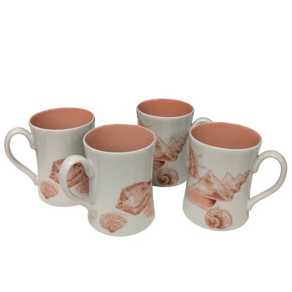 Vtg Fitz & Floyd‎ FF 19 Coquille Peach Sea Shell Coffee Mugs Cups Set of 4 Japan